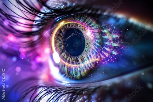 Human Cyborg AI Eye apd. Eye color vision deficiency awareness optic nerve lens nerve cell color vision. Visionary iris Glaucoma surgery adjunctive eye drop sight eyelid ptosis eyelashes