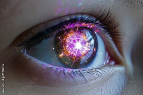 Human Cyborg AI Eye hordeolum. Eye Intraocular pressure lowering eye drop optic nerve lens color vision deficiency adaptation color vision. Visionary iris star sight mydriasis eyelashes