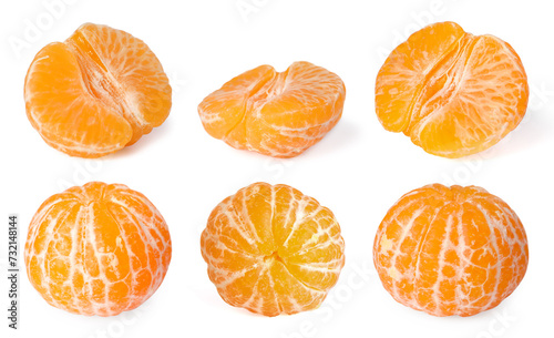 Fresh ripe tangerines isolated on white, set
