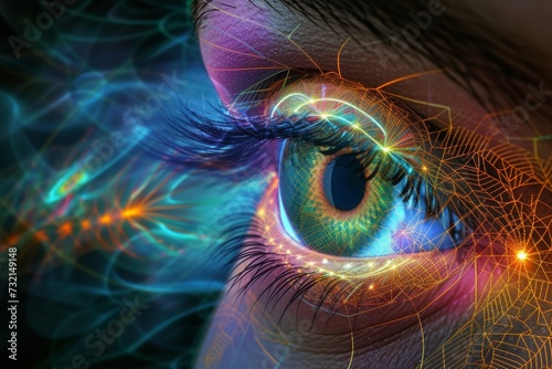 Human Cyborg AI Eye orbicularis oculi muscle. Eye visionary success optic nerve lens diabetic retinopathy color vision. Visionary iris blue sight ischemic optic neuropathy eyelashes