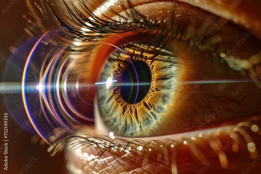 Human AI Eye retina. Eye binocular vision optic nerve lens vitreous humor color vision