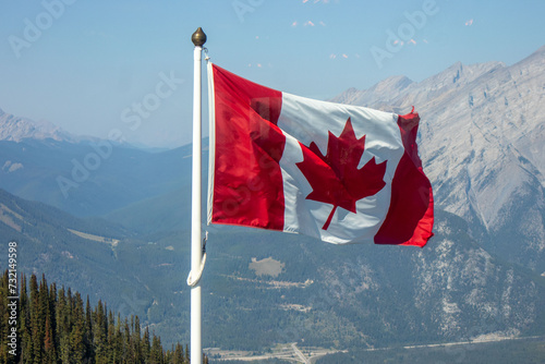 Canada flag in the mountains