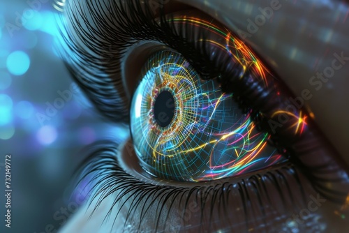Human Cyborg AI Eye aspheric lens. Eye optic nerve regeneration clinical trials optic nerve lens endothelial keratoplasty color vision. Visionary iris miosis sight ptosis eyelashes photo
