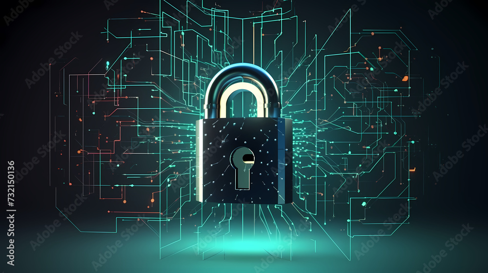 Cyber security, data protection, cyber attack concept on blue background