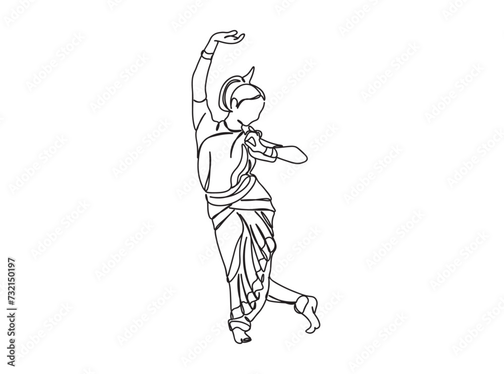 Indian Tamil Dancer Single Line Drawing Ai, EPS, SVG, PNG, JPG zip file