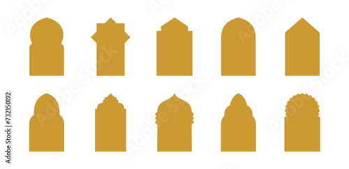 Islamic Door and Window Shape Set with Gold Color - Flat Design - Editable Vector   Suitable for Islamic Theme and Other Graphic Related Assets.