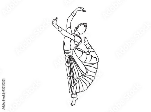 Indian Tamil Dancer Single Line Drawing Ai, EPS, SVG, PNG, JPG zip file