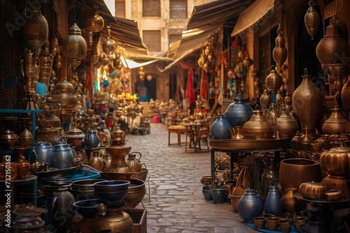 Vibrant Moroccan street market. Tourism market. Generate Ai