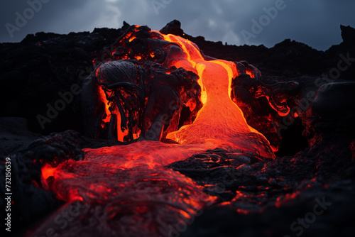 volcanic lava dripping down the mountain