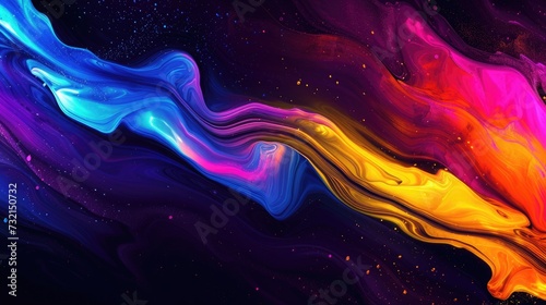 Modern rainbow liquid color flow colorful poster. Wave Liquid shape in black color background. Abstract composite