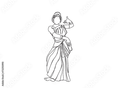 Indian Tamil Dancer Single Line Drawing Ai, EPS, SVG, PNG, JPG zip file