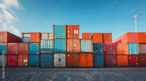 A group of shipping containers stacked high on a dock illustrating the storage and space challenges faced in the supply chain.