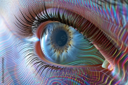 Human Cyborg AI Eye visual sensitivity. Eye lasik outcomes optic nerve lens color vision deficiency challenges color vision. Visionary iris monocular vision sight eye eyelashes photo