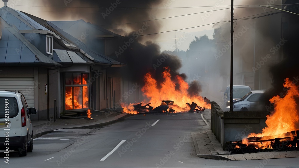建物が燃えています。街の中の住宅火災|The building is on fire. A house fire in the city. Generative AI 建物が燃えています。街の中の住宅火災|The building is on fire. A house fire in the city. Generative AI