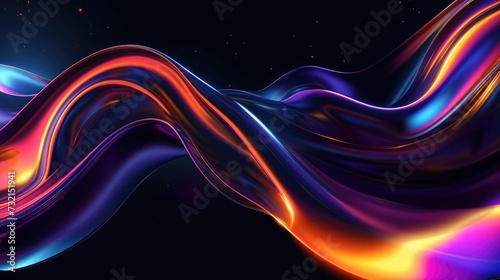 Silk and smooth flow wave poster design. Color waves, liquid style lines and shapes in black color background. Vector Illustration For Wallpaper, Banner, Background, Card, Book, Illustration, landing