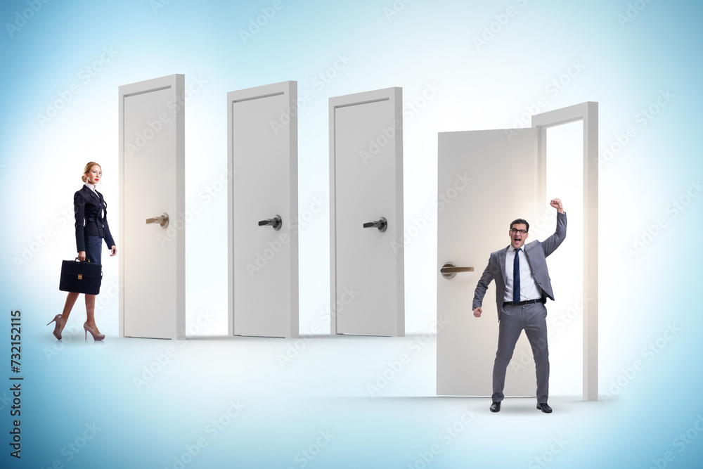 Business people and many doors of opportunities Business people and many doors of opportunities
