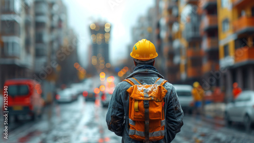 blured de focus at construction engineer focus at construction site background ,generative ai