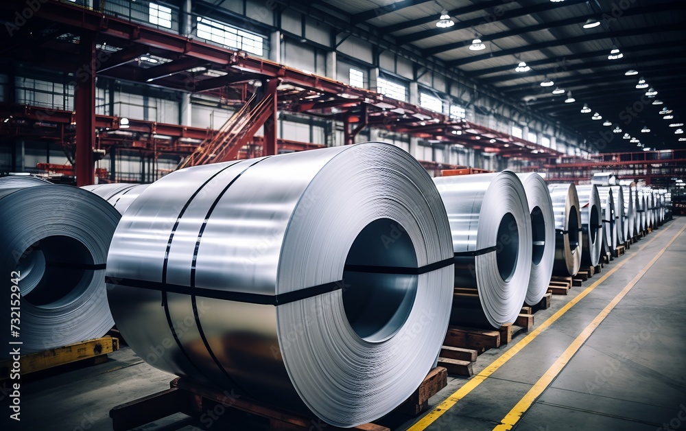 Rolls of galvanized steel sheet inside the factory or warehouse,close up Rolls of galvanized steel sheet inside the factory or warehouse,close up