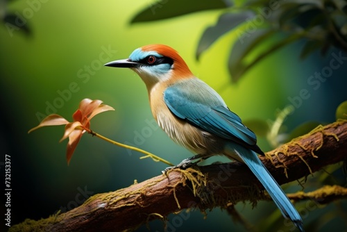 Tropical Motmot bird. Nature green bird. Generate Ai photo