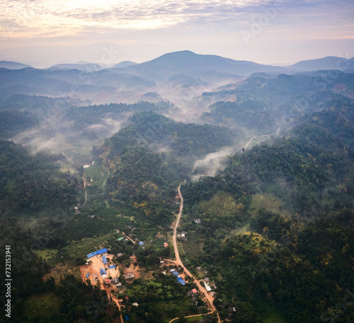 Morning Fog aerial in Chiang Dao  Thailand