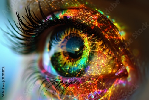 Human Cyborg AI Eye imaginative. Eye blepharitis optic nerve lens futurism color vision. Visionary iris color vision deficiency consequence sight toric lenses eyelashes