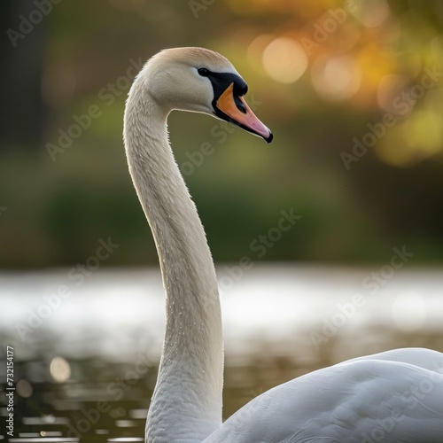 A serene swan gracefully glides on tranquil waters  reflecting elegance and beauty. Generative AI.