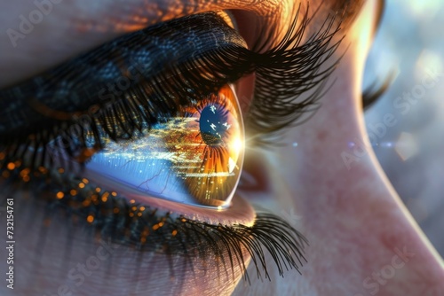 Human Cyborg AI Eye fuchs dystrophy. Eye central serous chorioretinopathy optic nerve lens lasik success story color vision. Visionary iris iris sight ocular eyelashes photo
