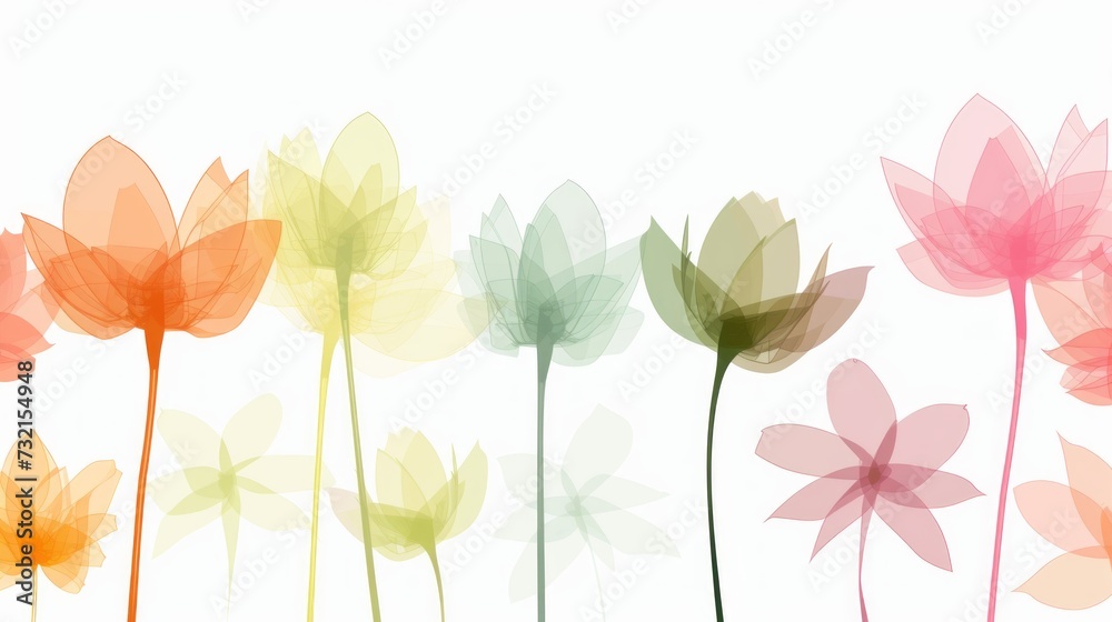 abstract floral background with colorful tulip flowers on white background.