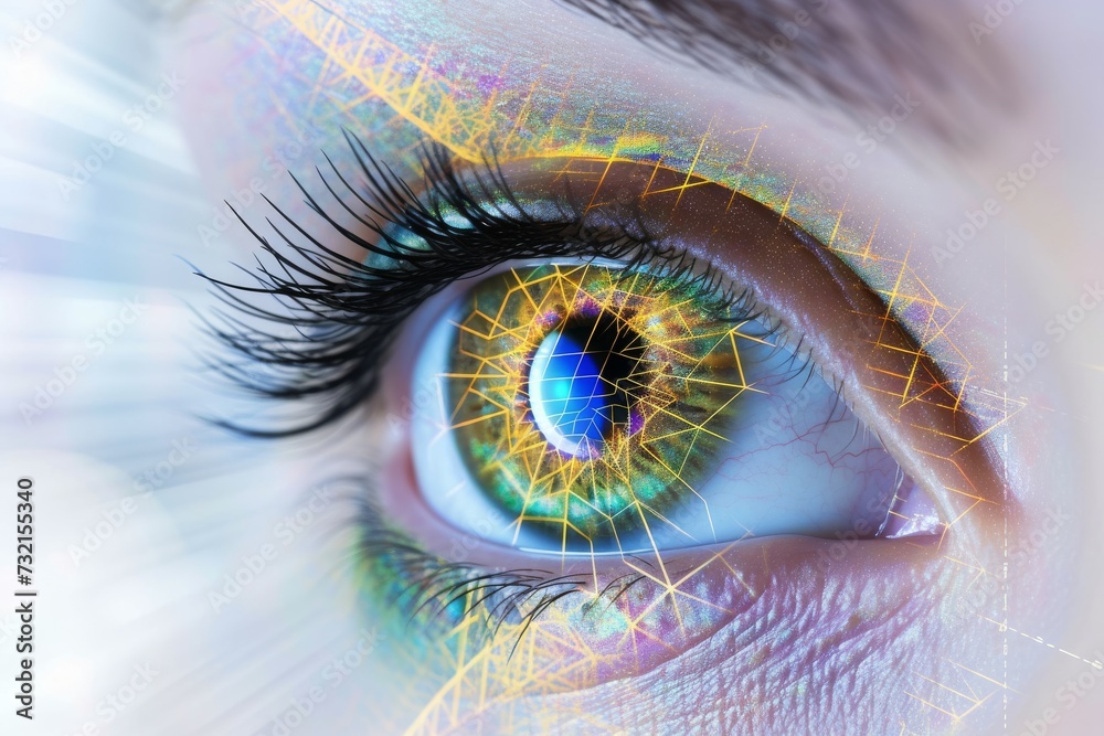 Human AI Eye scleral suturing. Eye glass optic nerve lens