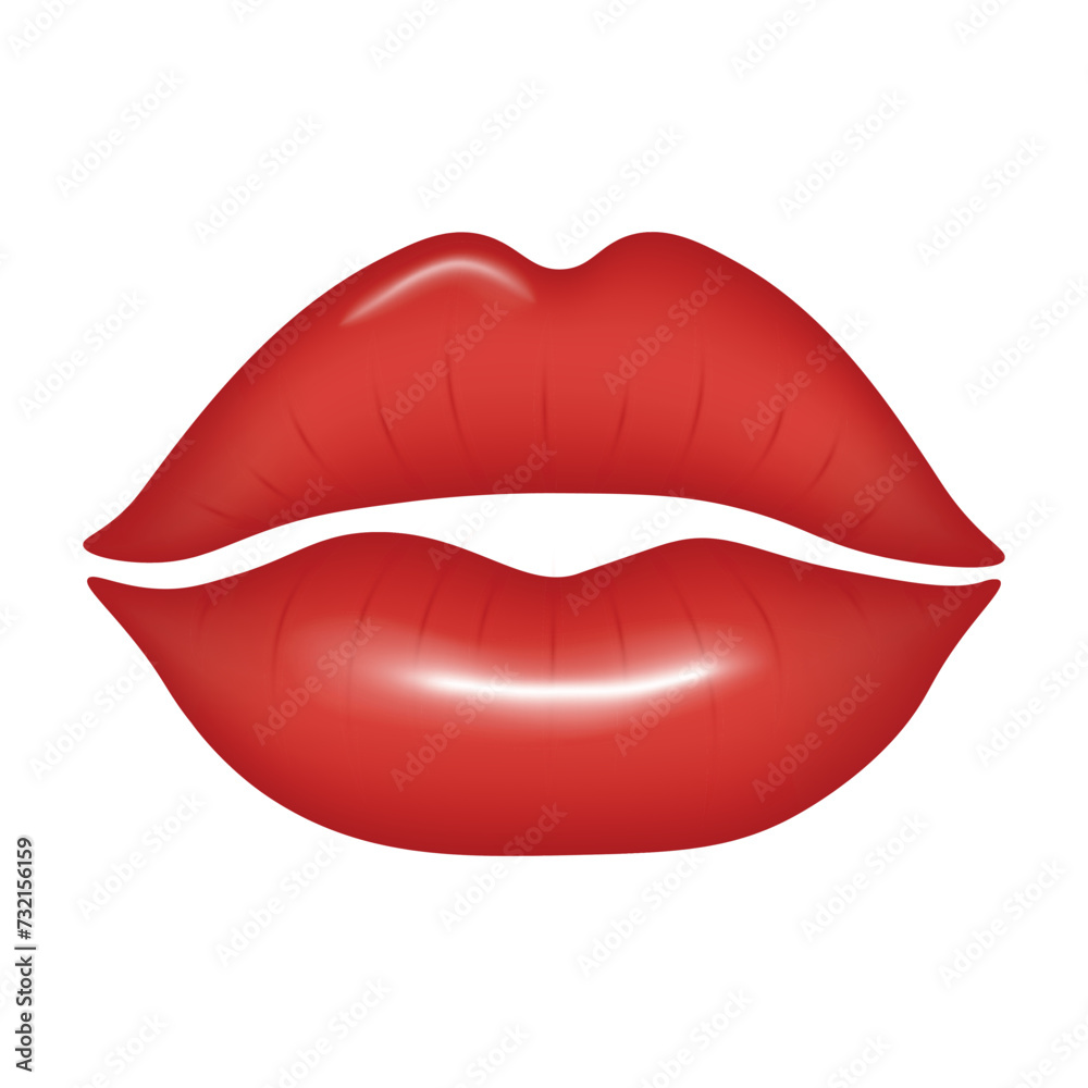 Beautiful 3d red lips isolated on a white background. Happy Valentine's Day or Women's day 