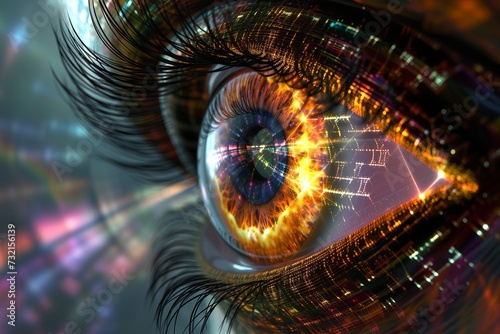 Human Cyborg AI Eye hordeolum. Eye optic disc optic nerve lens rod cells color vision. Visionary iris eye chart sight color vision deficiency epidemiology eyelashes photo