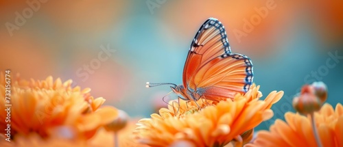 A butterfly's wings harmonizing with autumnal colors, alighted on a chrysanthemum, accentuating nature's changing beauty