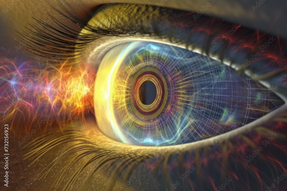 Human Cyborg AI Eye disruption. Eye beauty optic nerve lens anisocoria ...