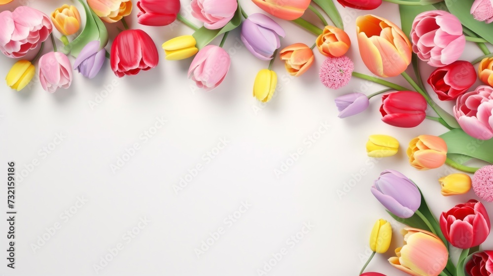 Tulips background. Springtime holiday card design with copy space area. Mother day, International Women day and romantic background. Tulips background. Springtime holiday card design with copy space area. Mother day, International Women day and romantic background.