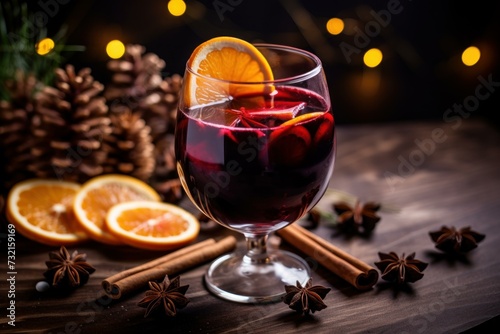 Spiced Mulled wine cocktail. Winter drinks. Generate Ai
