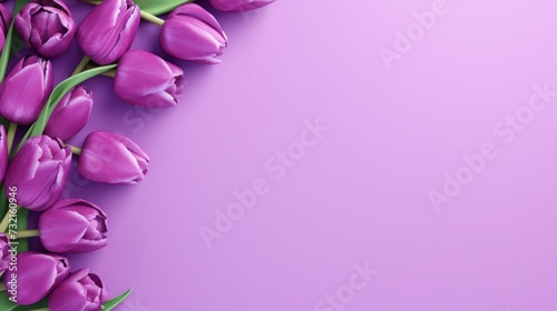 Tulips background. Springtime holiday card design with copy space area for text. Romantic background for Mothers day and International Women day.