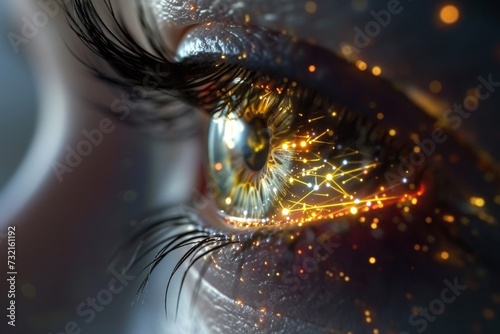 Human Cyborg AI Eye geometry. Eye color constancy optic nerve lens pupillary examination color vision. Visionary iris optic chiasm sight vision eyelashes
