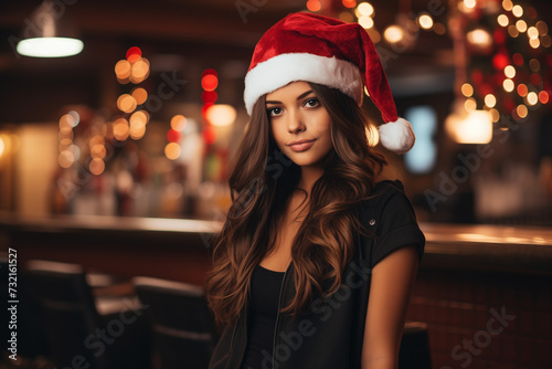  beautiful sexy girl wearing santa claus hat