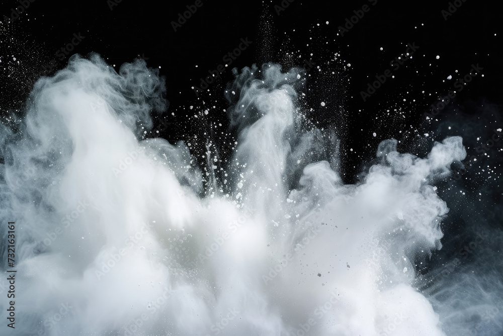 Dynamic White Powder Explosion on Black Background: High-Speed Photography Dynamic White Powder Explosion on Black Background: High-Speed Photography