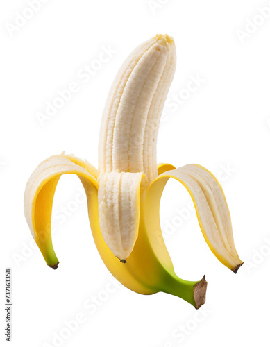 Half peeled banana isolated on white background photo