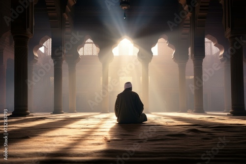 Muslim man praying. Mosque ramadan. Generate Ai