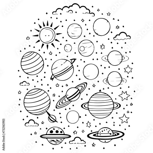doodle draw solar kids ufo sky Galaxy space illustration hand draw