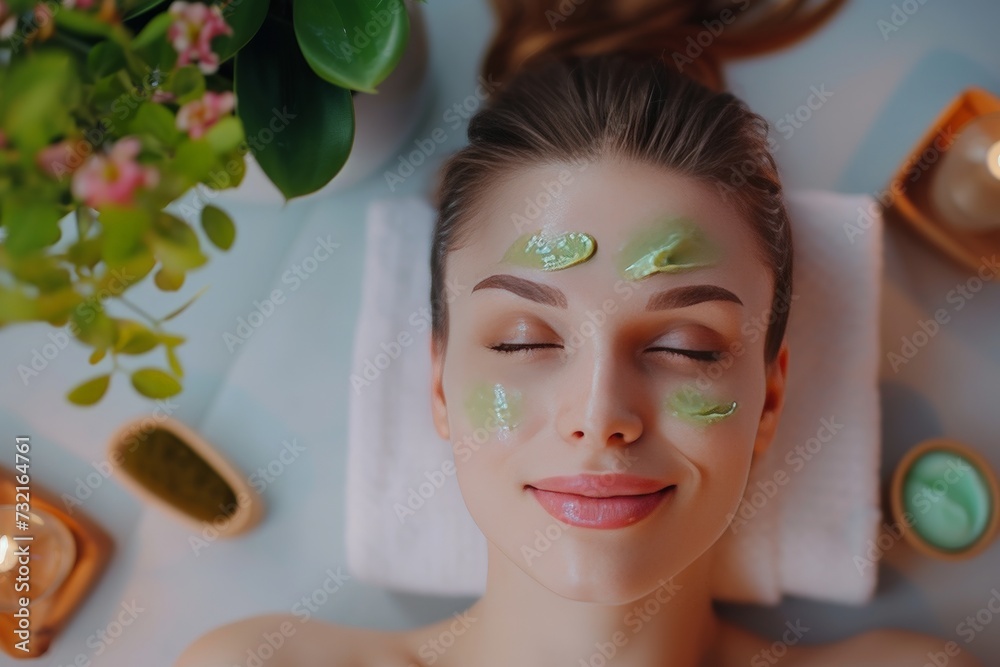 Skincare Model night cream. Beautiful Woman uses face cream