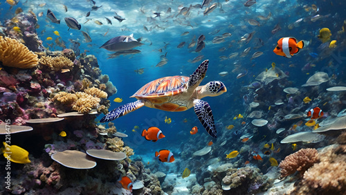 coral reef with rainbow colour fish