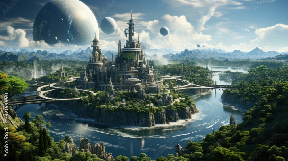 island with different geographical properties and multiple small cities floating island with different geographical properties and multiple small cities floating