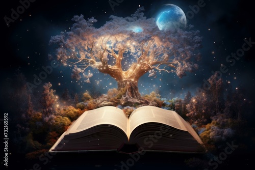 Ancient Open magic book. Dark fairytale. Generate Ai © juliars