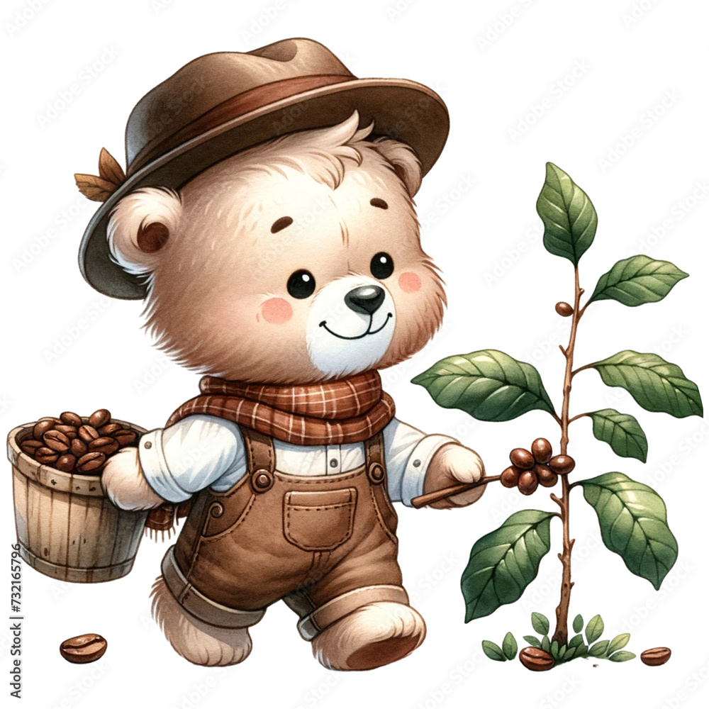 Fototapeta premium cute teddy bear coffee lover