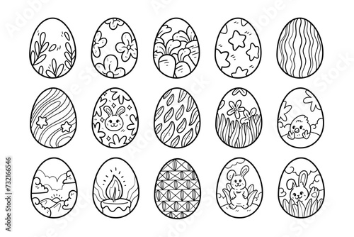 Set of easter egg hand-drawn outline sketch vector illustration