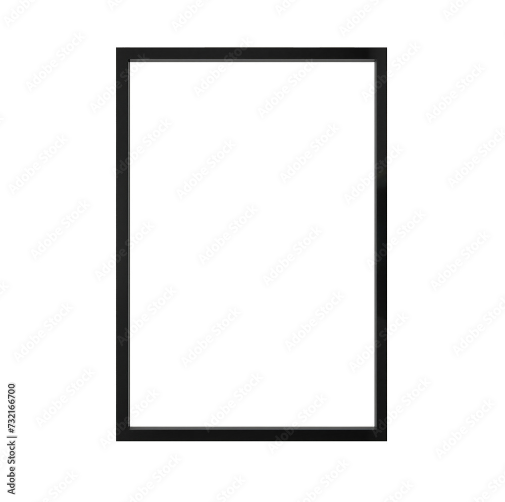 Modern black photo frame 30x45 isolated on transparent background Thin tall portrait vertical rectangle border for design, painting artwork mock up for poster and wall art png 3d rendering image