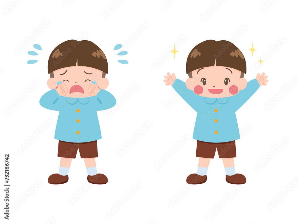 泣いている男の子と笑顔の男の子のセット 泣いている男の子と笑顔の男の子のセット